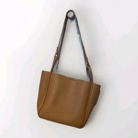 Antik Kraft Soft Vegan Shoulder Tote Detachable Pouch Brown Snap Closure - Picture 4 of 11